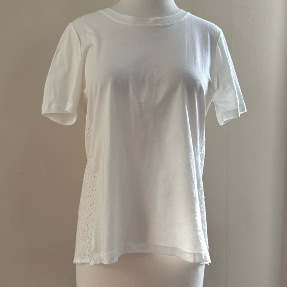 VERONICA BEARD Women’s White Mauna Eyelet Short Sleeve Crewneck Shirt Size S NWT